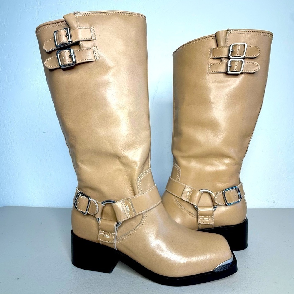 NEW Dolce Vita Evi Camel Leather Tall Harness Buckled Boots Women’s 7.5 - Picture 3 of 11